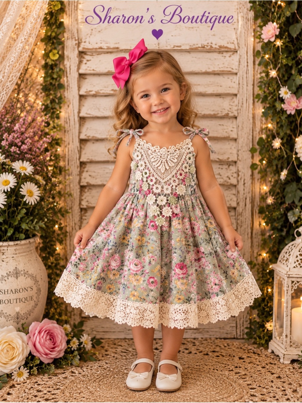 Culture Girls Size 4 NWT Floral Tulle Lace Dress + Hair Bow